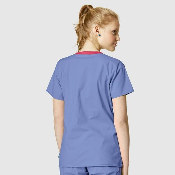 WonderWink WonderFLEX Women’s Utility Scrub Top Blue 2X Soft Stretch Workwear - Picture 3 of 8